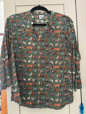 Foresta G cotton chicken/rooster/fox print top- size S